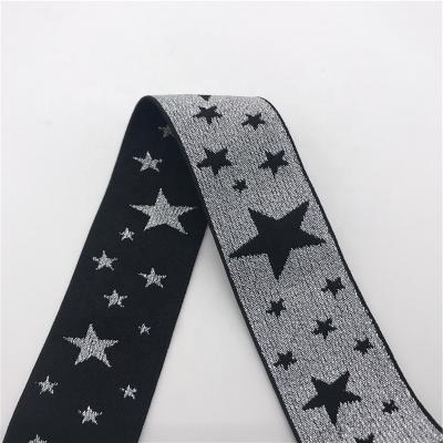 China Single Front Side 40mm Double Side Star White Silver Jacquard Woven Woven Knitted Elastic Elastic For Sports Underwear Swimming Wear for sale