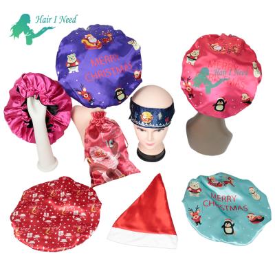 China Sweeter Logo Customized Print On Christmas Satin Hoods Set mommy&me with tie for sale