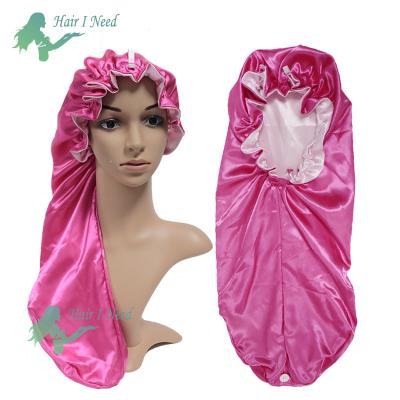 China Custom Wholesale Softer Double Layer Satin Logo Design Long Hair Caps Custom Hoods for sale