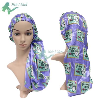 China Designer Logo Long Braid Softer Custom Bonnet with Luxury Satin Buttons Hoods for sale