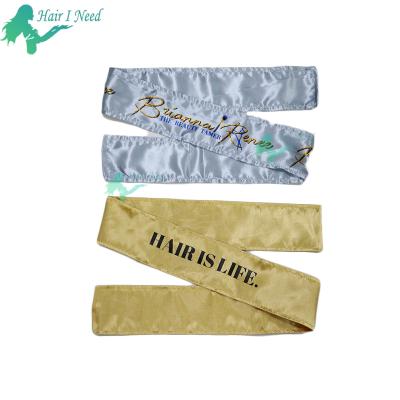 China Advertising Customized Logo On Hair Wraps Head Band Edge Wrap Silk Satin Scarf for sale