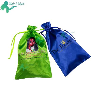 China Custom Recyclable Premium Drawstring Satin Silk Printed Bag With Logo for sale