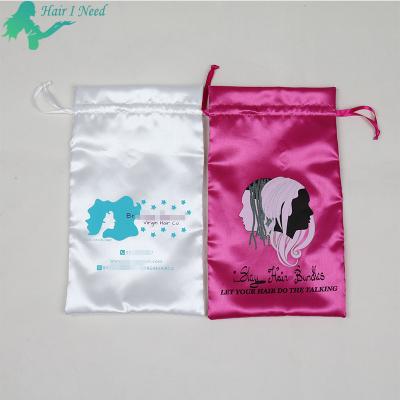 China Recyclable Custom Satin Bags With Logo For Hair Extension Storage Drawstring Satin Bag for sale