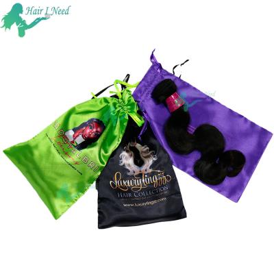 China Recyclable Custom Logo Printing Drawstring Bag For Hair Wig Satin Packaging Bag for sale