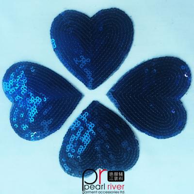 China Custom Made Heart Shaped Embroidered Sew-on Blue Sequin Patch For Kids Garment for sale