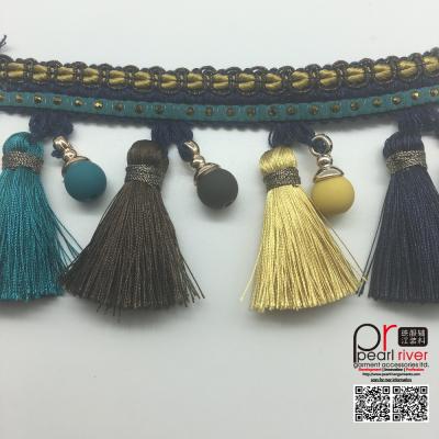 China Reversible Curtain Tassel Fringe Tassel Fringe For Curtains Pom Pom Trim Trim Beaded Fringe for sale