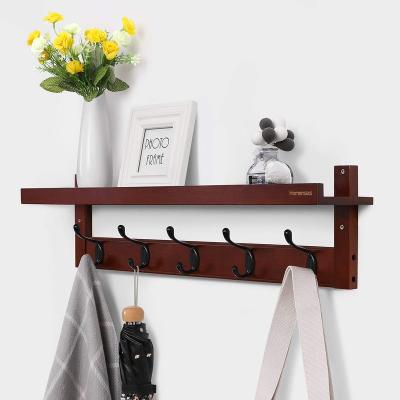 China (Height) Adjustable Factory Customized Floating MDF Wood Wall Mounted Hanging Shelf With Iron Hooks Clothing Rack for sale