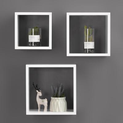 China Storage Top Selling Decorative White Black Square Shaped MDF Wooden Shelf Wall Mounted Shelf for sale