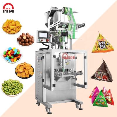 China Automatic Food Triangle Bag Snacks Candy Chocolate Bean Peanut Granule Packing Packaging Machine for sale