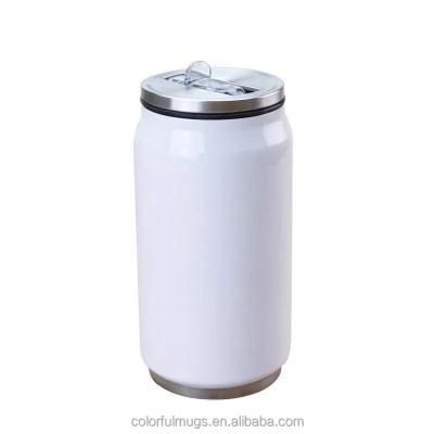 China Sustainable Sublimation Vacuum Cola Can Coke Can Shaped Stainless Steel Water Bottle White Straw 500ml Tumbler for sale