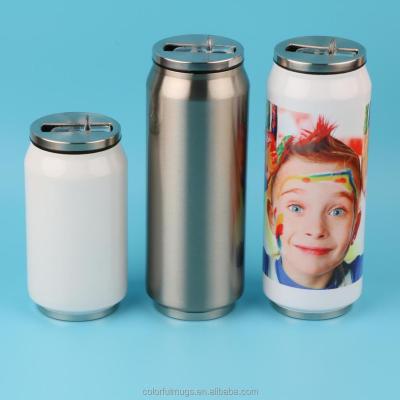 China Sustainable Sublimation Vacuum Cola Can Coke Can Shaped Stainless Steel Water Bottle White Silver Straw 500ml 17oz Tumbler for sale