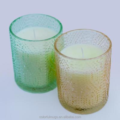 China Home Decoration Light Blue Color Glass Candles Mix oy And Air Paraffin Wax Palm Wax Vegetable Wax for sale