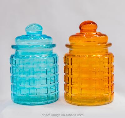 China Cover economy wholesale colored color glass jar spray colorfulglass jar candy cookie jar lower price for sale