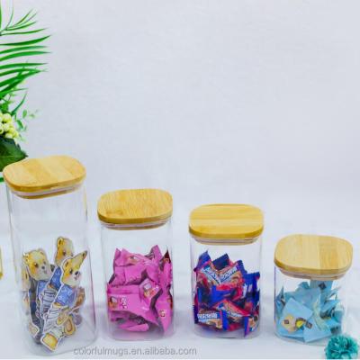 China Eco-friendly Airtight Preservation Sealed Cover Containers Maintain Glass Jar Candy Storage Jar Square Shape for sale