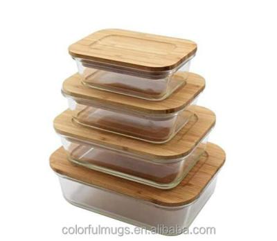 China Cover Glass Food Storage Container Glass Jar With Bamboo Lid for sale