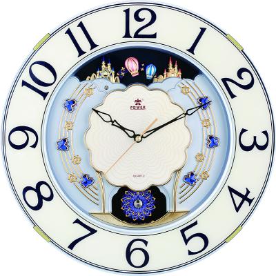 China Antique Plastic Music LED Circular Light Home Circular Pendulum Quartz Field Wall Clock Decor Style Movable Dial for sale