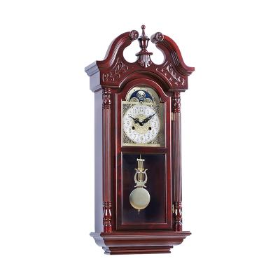 China Antique Style Mechanical Wooden Wall Clocks Gold Pendulum Clock Case Moon Phase With Tridimensional Arabic Numerals Dial for sale