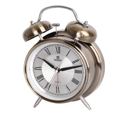 China Traditional Classic Circular Mental Quartz Alarm Clocks Folder Silent Sweep Movement With Time Setting for sale