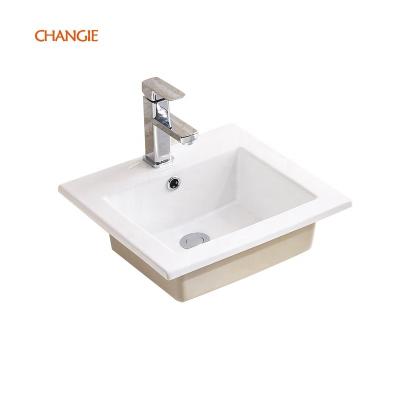 China Changie Easy Clean Sanitary Ware Square Lavatory Drop In Vessel Sink Porcelain Basin Bathroom Countertop Ceramic Vanity Sink for sale