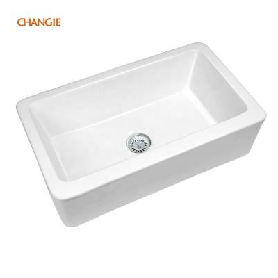 China Chaozhou Changie Factory Farmhouse Chaozhou Changie Single Bowl Single Bowl Kitchen Sink 1907 Front Curved White Ceramic Porcelain Sink White Apron Faucet for sale