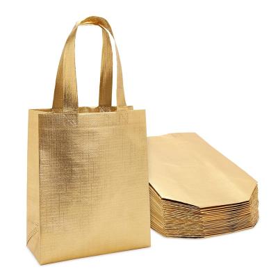 China 100% Eco-Friendly Gold Laminated Luxury Shiny Nonwoven Shopping Bag Tote Bag Metallic Gift Bags With Logo for sale