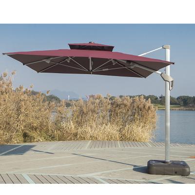 China Artiz Cast Steel Umbrella Base 360 ​​Degree Rotating Cantilever Outdoor Garden Parasol Cantilever Umbrella With Light for sale