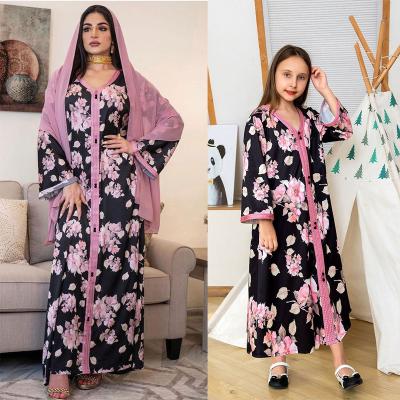 China Purple Long Sleeve Maxi Dress Arabic Print Women Dress Ramadan Casual Outfits Muslim Abaya Middle East Muslim Clothing (No Hijab) for sale