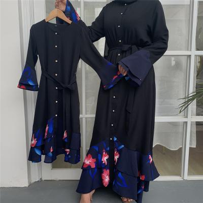 China New Flare Long Sleeve Full Button Muslim Clothing Parent-child Dress Fashionable Slim Muslim Parent-child Muslim Dress for sale