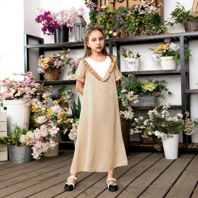 China Muslim Short Sleeve Dress Ramadan Abaya Kids Girls Shlort Sleeve Long Maxi Dress Summer Dubai Arabic Muslim Clothing for sale