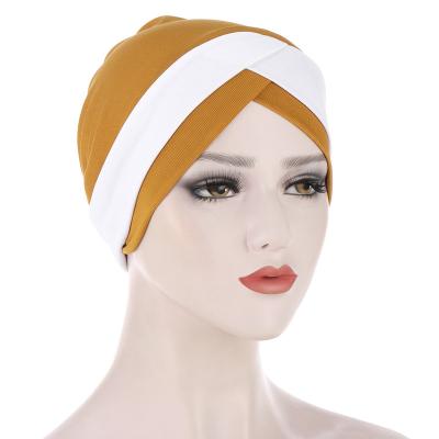 China Fashionable Hijab Head Wraps Polyester Cotton Hijab Headwear Ladies Headband African Muslim Inner Crisscross Turban for sale