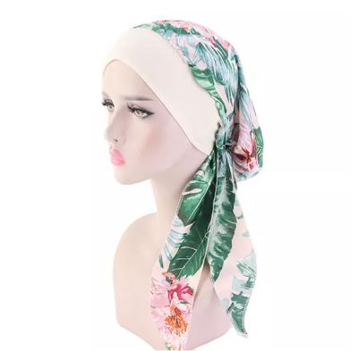 China Polyester Muslim Women Inner Hijabs Hat Printed Flowers Scarf Turban Hood Head Ladies Wrap Under Hijab Hats for sale