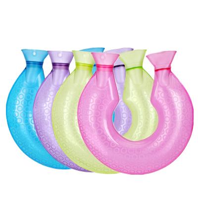 China Hot Sales Reusable Colorful PVC U Shape Classic Hot Water Bottle With Super Soft Cover for sale