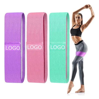 China Custom logo printed polyester fabric yoga gym exercise fitness for legs glutes booty hip fabric resistance bands with logo for sale