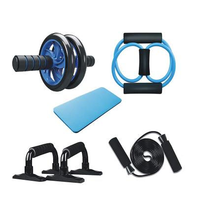 China Home use muscle fitness training 5-in-1 ab wheel roller set with push up bar jump rope and safety knee pad for sale