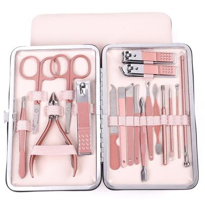 China Finger Nail+foot Nail Professional Portable Travel Case Nail Clippers Pink Leather Scissors Grooming Kit Manicure Pedicure Set for sale