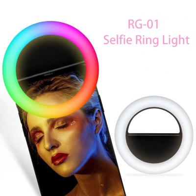 China Hot Selling Portable Amazon LED Ring Light Selfie Ring Light Rechargeable Camera Mini Selfie with 30 RGB Modes for sale