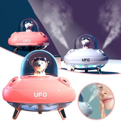 China Feel Cute Aromatherapy UFO Lights Sprayer Colorful Cartoon Cute Double Spray USB Portable Cool Mist Humidifier for sale