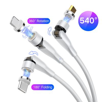 China PASS 3A Fast Charger 3 In 1 Magnetic Charger Cable Magnetic USB Charging Cable 540 Rotation for sale