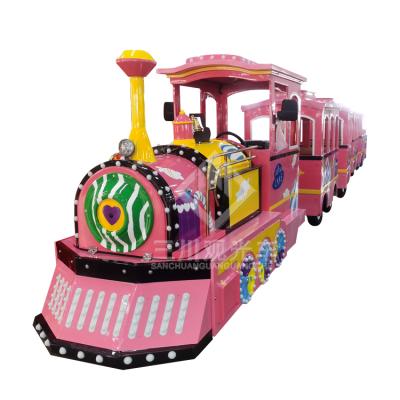 China Beautiful Cheap Price Amusement Park Barrel Land Moni Electric Attractive Kids Trackless Train Ride 24 Seats à venda