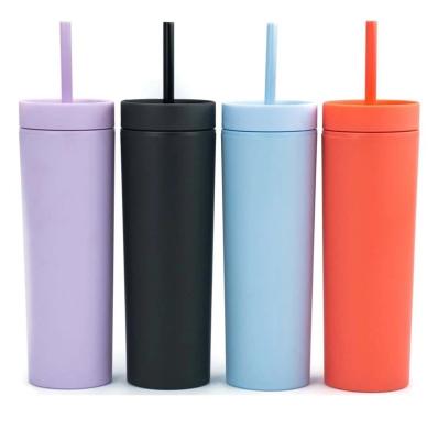 China Hot Selling 16oz Viable Double Wall Colorful Acrylic Skinny Tumblers With Lids And Straws for sale