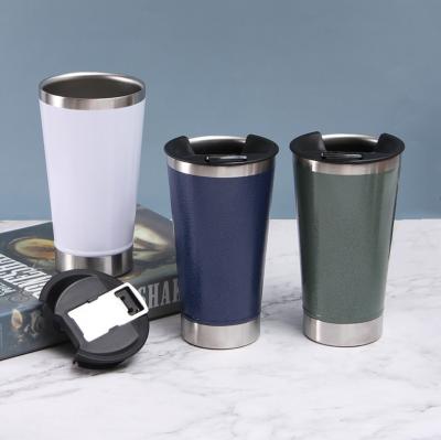 China Disposable Tumbler 16OZ Pint Cups Stainless Steel With Beer Opener Ice Coffee Outdoor Portable Beer Mug for sale