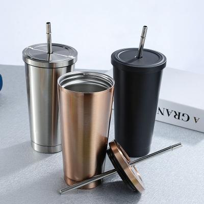 China Matte Black Tumbler 16OZ Disposable Stainless Steel Straw Tumbler Double Wall Stainless Steel Cup With Straw for sale