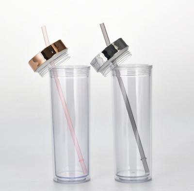 China USA Sustainable IN STOCK 16Oz Plastic Double Wall Lean Acrylic Tumbler With Straw for sale