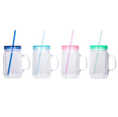 China Viable Wholesale Plastic Lids 20 Ounce Mason Jars Double Wall Insulated Mason Jars With Straw And for sale