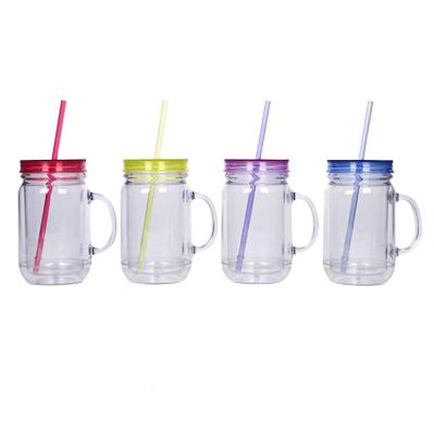 China Custom Plastic Wall Viable Mason Jar Cups With Handle from Mason Jar Cups Wholesale Superior 20oz double for sale