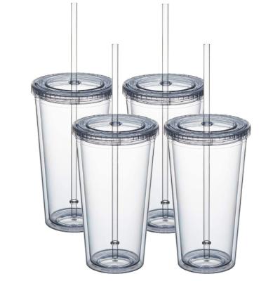 China Viable Clear Plastic Smoothie Cup 16oz Custom Logo Double Wall Cup With Stainless Steel Straw Tumbler for sale