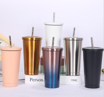 China Viable Ready To Ship Customized Logo Stainless Steel Cup Double Wall Metal Tumbler With Straw for sale