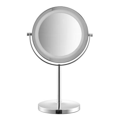 China 8 Inch Magnifying Free Standing Table Top Double Sided Battery Operated Vanity Makeup Mirror With Lights for sale