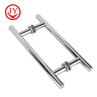 China Modern H Type 304 Stainless Steel Office Shower Room Polished Glass Door Handle for sale