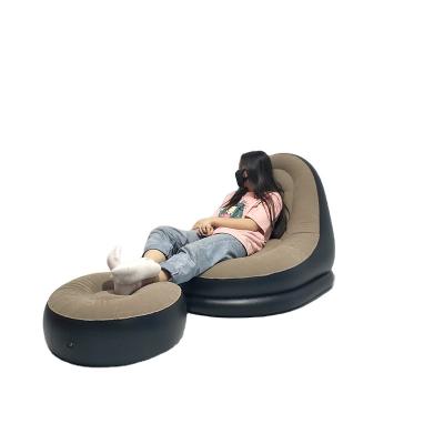 China Foldable Plastic inflatable lounger air sofa bed with footstool for sale